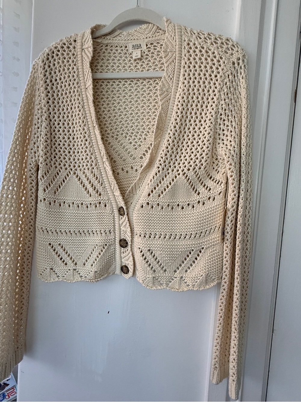 a.n.a Cream Crochet-Style Button Cardigan